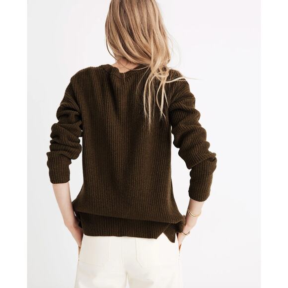 Madewell Thompson Pocket Pullover Sweater Olive Green Pullover Ribbed Women's XS - Picture 3 of 14